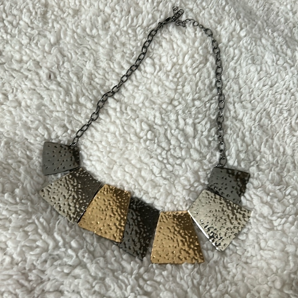 Unique gold, silver hammered print necklace with adjustable clasp